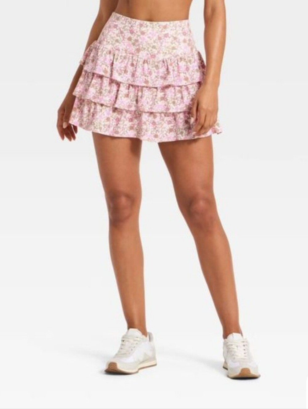 JoyLab Women's Layered Ruffle Skort, M- Pink Floral - Picture 1 of 4